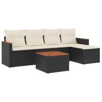 6-delige Loungeset met kussens poly rattan zwart - thumbnail