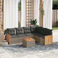 7-delige Loungeset met kussens poly rattan grijs - thumbnail