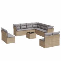 12-delige Loungeset met kussens poly rattan beige - thumbnail