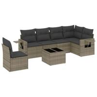 7-delige Loungeset met kussens poly rattan grijs - thumbnail