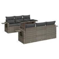 7-delige Loungeset met kussens poly rattan grijs - thumbnail