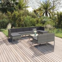 10-delige Loungeset met kussens poly rattan grijs - thumbnail