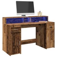 Bureau met LED-verlichting 140x55x91 cm bewerkt hout oud hout - thumbnail