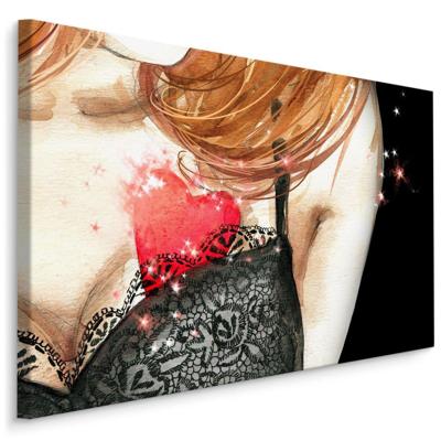 Schilderij - Vrouw met geschilderd hart (print op canvas), premium print
