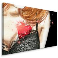 Schilderij - Vrouw met geschilderd hart (print op canvas), premium print - thumbnail