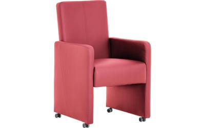Goossens Eetkamerstoel Rivas rood kunstleer met armleuning en met wielen, modern design