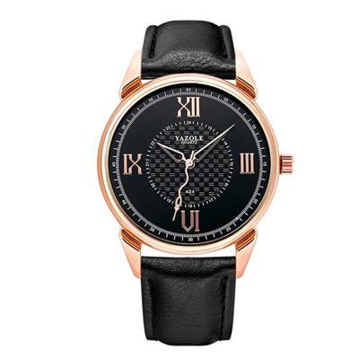 YAZOLE 424 mannen Fashion Business PU lederen Band Quartz Wrist Watch lichtgevende punten (zwarte wijzerplaat + zwarte band)