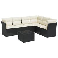 7-delige Loungeset met kussens poly rattan zwart - thumbnail