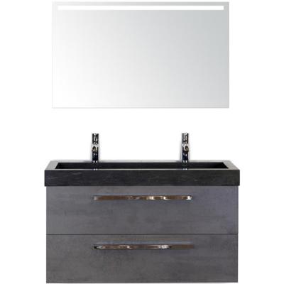 Seville Badmeubelset 100 cm - Beton Antraciet - Wastafel Lucca 2 Kraangaten met Sence Spiegel