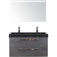 Seville Badmeubelset 100 cm - Beton Antraciet - Wastafel Lucca 2 Kraangaten met Sence Spiegel - thumbnail