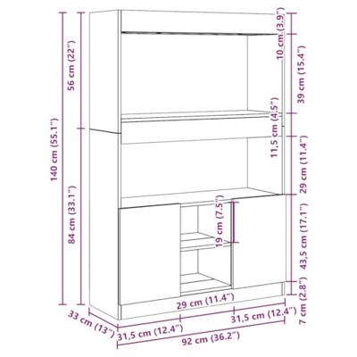 Hoge kast 92x33x140 cm bewerkt hout zwart