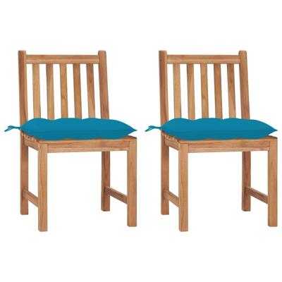 Tuinstoelen 2 st met kussens massief teakhout