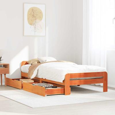 Bedframe zonder matras massief grenenhout wasbruin 75x190 cm