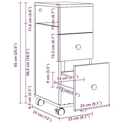 Badkamerkast smal met wielen bewerkt hout wit