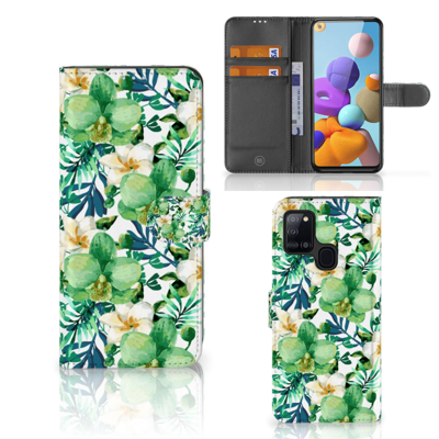 Samsung Galaxy A21s Hoesje Orchidee Groen Samsung Galaxy A21s Hoesje Orchidee Groen