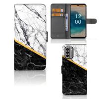 Nokia G22 | Bookcase | Marmer Wit Zwart - Origineel Cadeau Man - thumbnail
