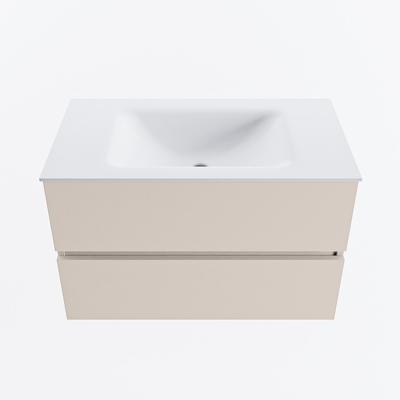 MONDIAZ VICA 80cm badmeubel onderkast Linen 2 lades. Wastafel CLOUD midden 1 kraangat, kleur Talc.
