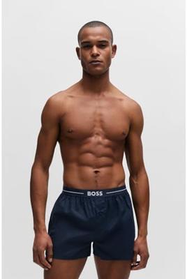 Hugo Boss Boxers wijd 2-pack effen-ruit blauw