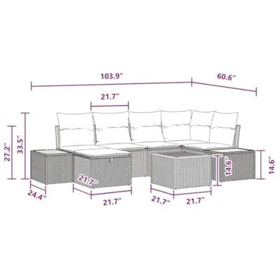 Tuinbankenset met kussen 7 pcs Zwart poly rattan