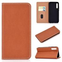Voor Galaxy A50 effen kleur magnetische horizontale Flip lederen draagtas met kaartsleuf & houder (bruin) - thumbnail