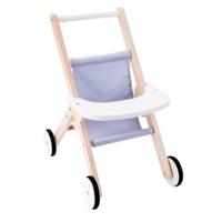 Houten Poppenwandelwagen Grijs/ blauw - thumbnail