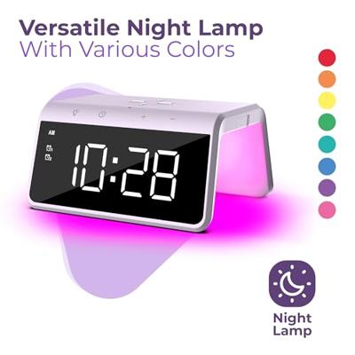 Digitale Wekker - Draadloze Oplader Voor Telefoon - Wake Up Light - Paars (HCG019QI-PU)