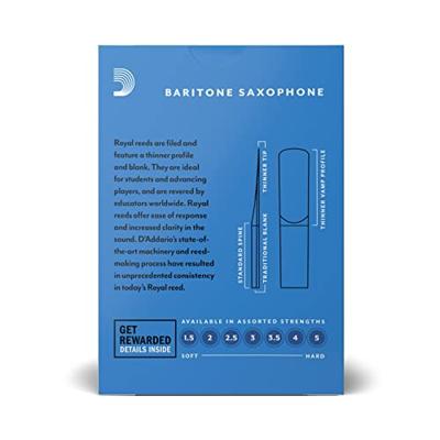 D&apos;Addario Woodwinds RLB1035 Royal Baritonsaxofoonriet, sterkte 3.5, 10 stuks, filed