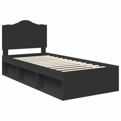 Bedframe met hoofdeinde Zwart 75 x 190 cm Massief grenenhout