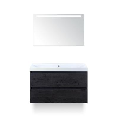 Maxx XL Badmeubelset 100 cm - Black Oak - Wastafel Just Zonder kraangat - met LED Spiegel