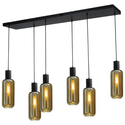 Masterlight Zwarte hanglamp eetkamerBounty 6-lichts cilindrisch glas - 2471-05-05-130-25-65