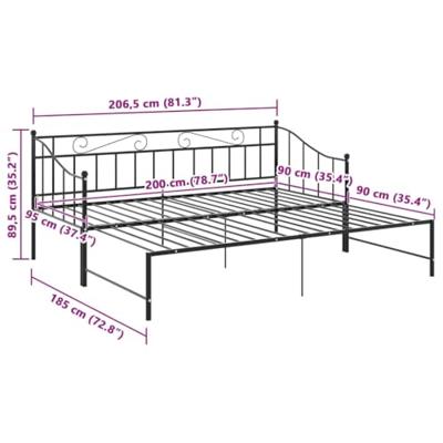 Slaapbankframe uittrekbaar metaal zwart 90x200 cm