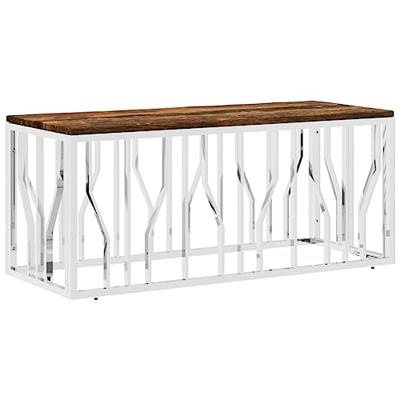 Salontafel roestvrij staal en massief hergebruikt hout