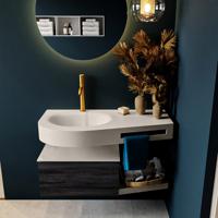 MONDIAZ RIVA 100cm badmeubel onderkast / planchet kleur Antracite met 1 lade. Wastafel DULCET links 1 kraangat kleur Linen. - thumbnail