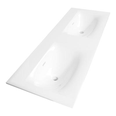 Brauer Glacier Wastafel - 120 cm - met 2 Spoelbakken en 0 Kraangaten - Fine Stone Hoogglans Wit