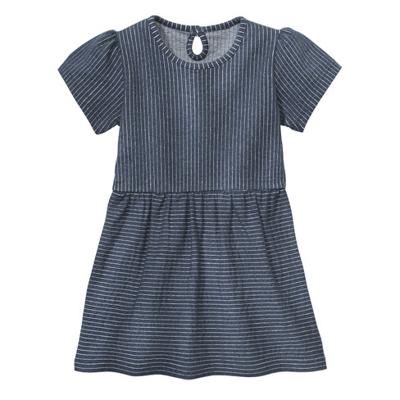 Jurk met korte mouw, jeansblauw-gestreept 122/128