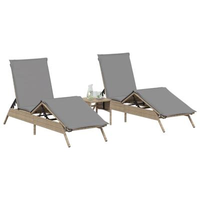 Ligstoelen 2 st met kussens poly rattan beige
