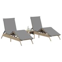 Ligstoelen 2 st met kussens poly rattan beige - thumbnail