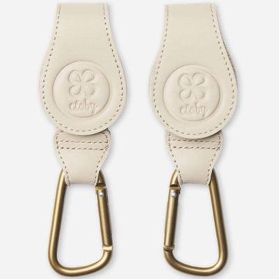 Cloby Kinderwagenhaken - Leren Haken Beige (2 stuks) - Sterke Klittenbandsluiting