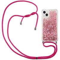 Lunso - Backcover hoes met koord - iPhone 14 - Glitter Roze - thumbnail
