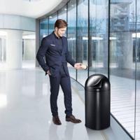 Eko vuilbak met push-deksel 40 l, mat RVS, zwart - thumbnail
