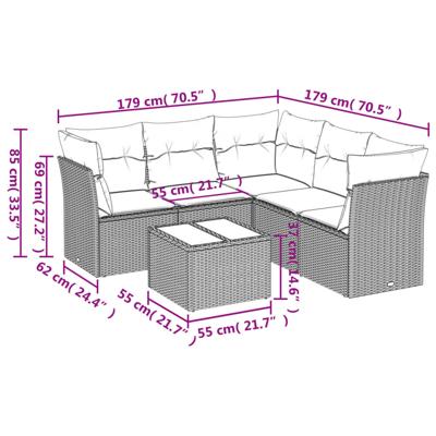6-delige Loungeset met kussens poly rattan bruin - thumbnail