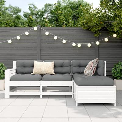 4-delige Loungeset massief grenenhout wit