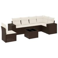 7-delige Loungeset met kussens poly rattan bruin - thumbnail