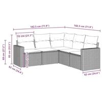 5-delige Loungeset met kussens poly rattan bruin - thumbnail