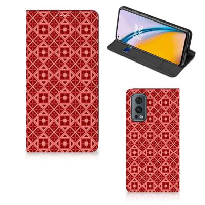 OnePlus Nord 2 5G | Hoesje met Magneet | Batik Rood OnePlus Nord 2 5G | Hoesje met Magneet | Batik Rood