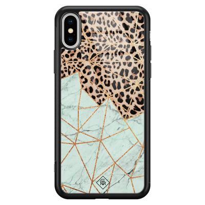 iPhone XS Max glazen hardcase - Luipaard marmer mint