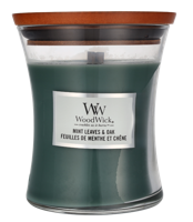 Woodwick Mint Leaves & Oak Medium Candle - thumbnail