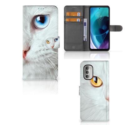 Motorola Moto G51 5G | Telefoonhoesje | Met pasjeshouder | Witte Kat