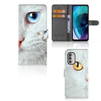 Motorola Moto G51 5G | Telefoonhoesje | Met pasjeshouder | Witte Kat - thumbnail