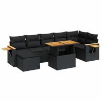 8-delige Loungeset met kussens poly rattan acacia zwart - thumbnail